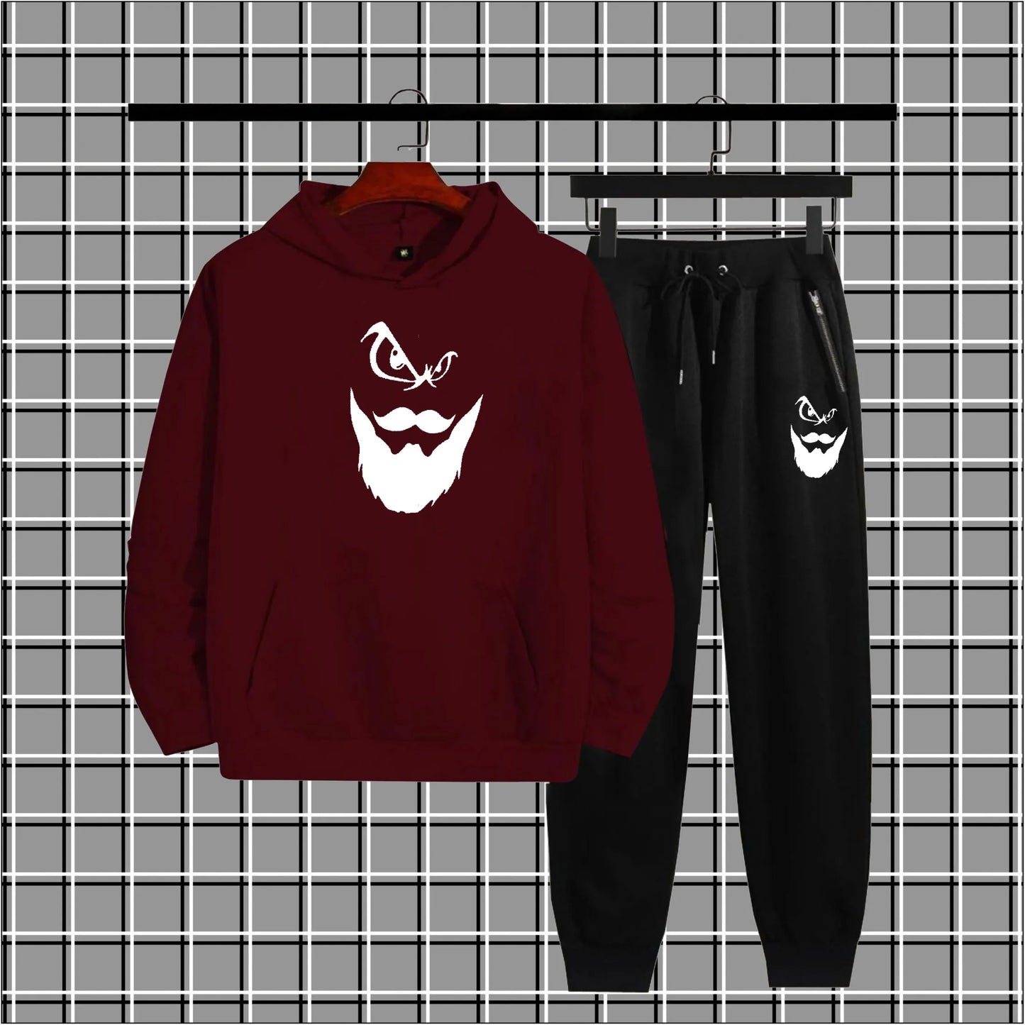 Trendy Winter Fleece Tracksuit – Beard Print Hoodie & Trouser Set (Unisex, Export Quality)