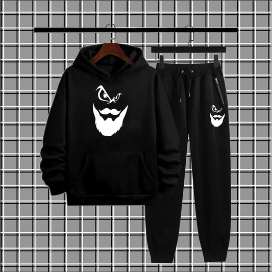 Trendy Winter Fleece Tracksuit – Beard Print Hoodie & Trouser Set (Unisex, Export Quality)