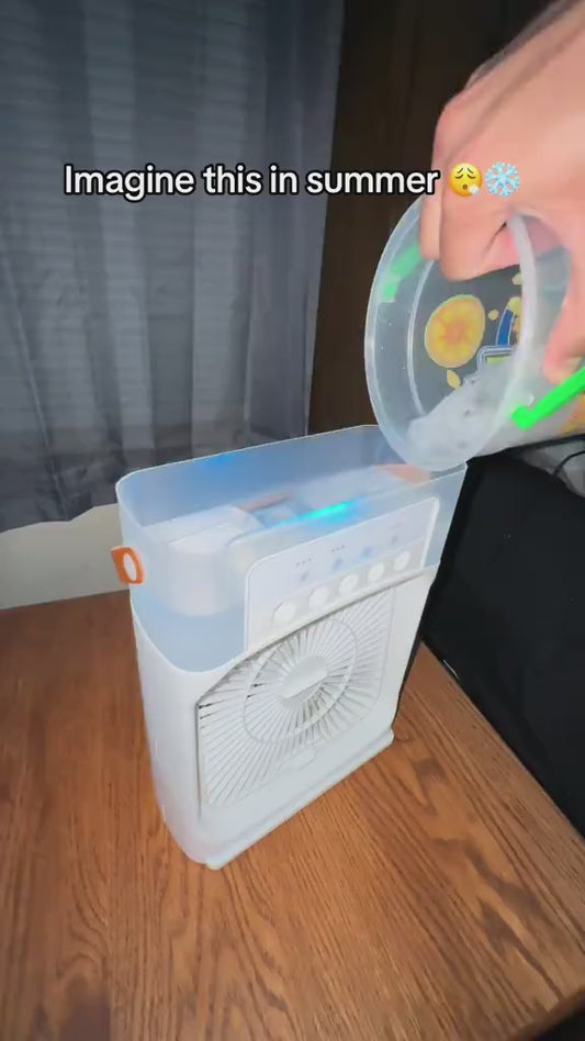 5-in-1 Portable Air Cooler | 900ML Mini AC Fan with Ice Tray, LED Light & Mist